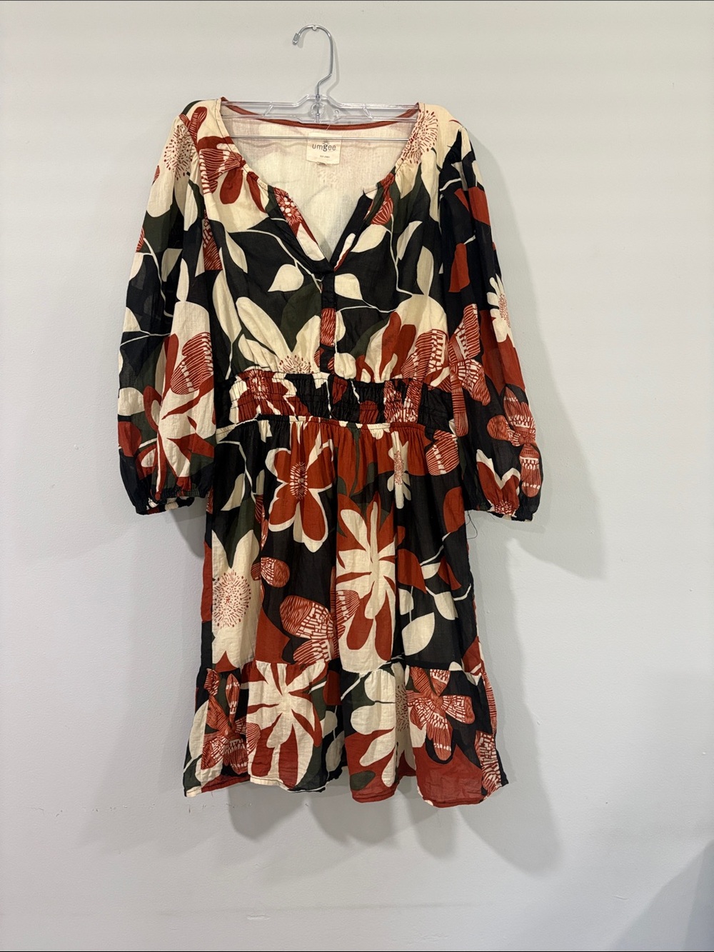 UMGEE PAISLEY LONG SLEEVE BOHO FLORAL PRINT MINI DRESS SIZE /L